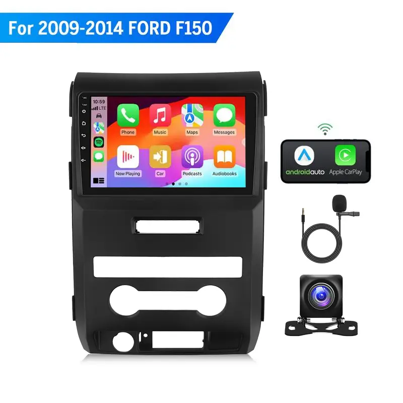 9 in Car Media Player for Ford F150 2009-2012, Android 15 Touchscreen, Wireless CarPlay Screen, Android Auto, GPS Navigation, WiFi, Bluetooth, FM/RDS, EQ, Steering Wheel Ctl, 170° AHD Backup Camera, Father's Day Gift, 170° Ahd Camera