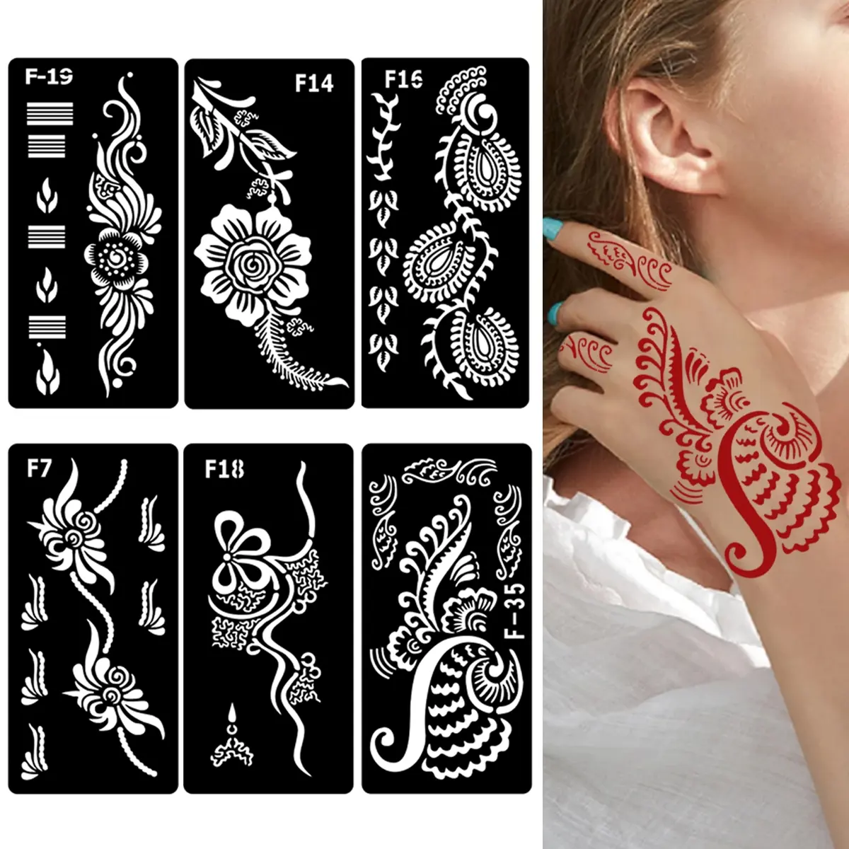 Reusable Mehendi Body Art Templates, DIY Makeup Stencils, Complex Floral Patterns, Easy-To-Use Versatile Designs for Creative Projects, Festivals