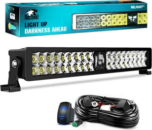 Nilight 22in Dual Row 37-LED Spot-Flood Combo LED Work Light - Screwless Installation, Aluminum Alloy IP68 Rated Off-Road Light, 16AWG Rocker Switch Wiring Harness Kit, Night Vision Aid for Trucks