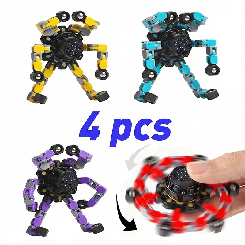 4 PCS 13.5mm Flexible Chain Transformable Fidget Spinners - Durable Unisex Robot Fingertip Gyros, Eco-Friendly Stress Relief Spin Tool, Boosts Hand-Eye Coordination & Logical Learning, Birthday/Father's Day Graduation Gifts for Kids, Chains, Family And Fr