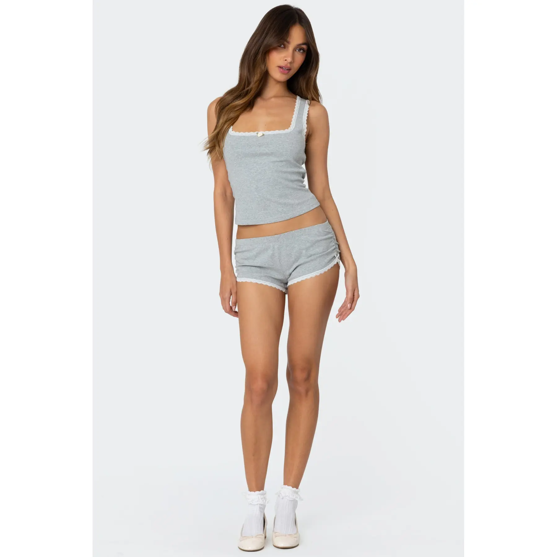 Kadence Ruched Lace Trim Shorts