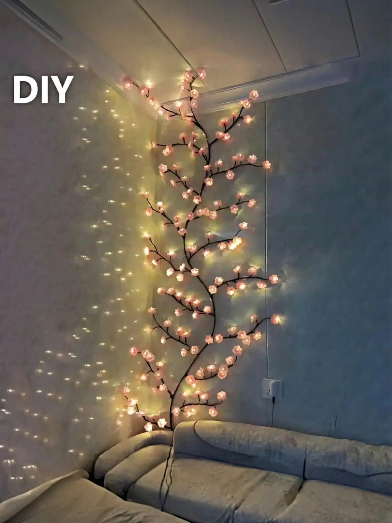 144-LED Plastic Cherry Flower Garland Branch Vine Colorful Lights, DIY Ornaments for Living Room Decorations, Room Decorations (New Year, Valentine's Day Festive & Party Supplies)