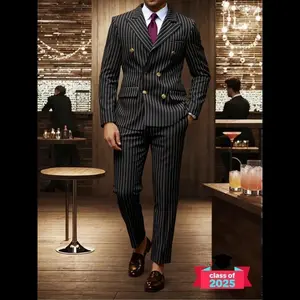 Men’s striped print button-front blazer and pants two-piece set; slim business formal suit set for wedding parties; men’s clothing for spring and fall; menswear; tuxedo; formal attire; suit coats; work suits; suit pants