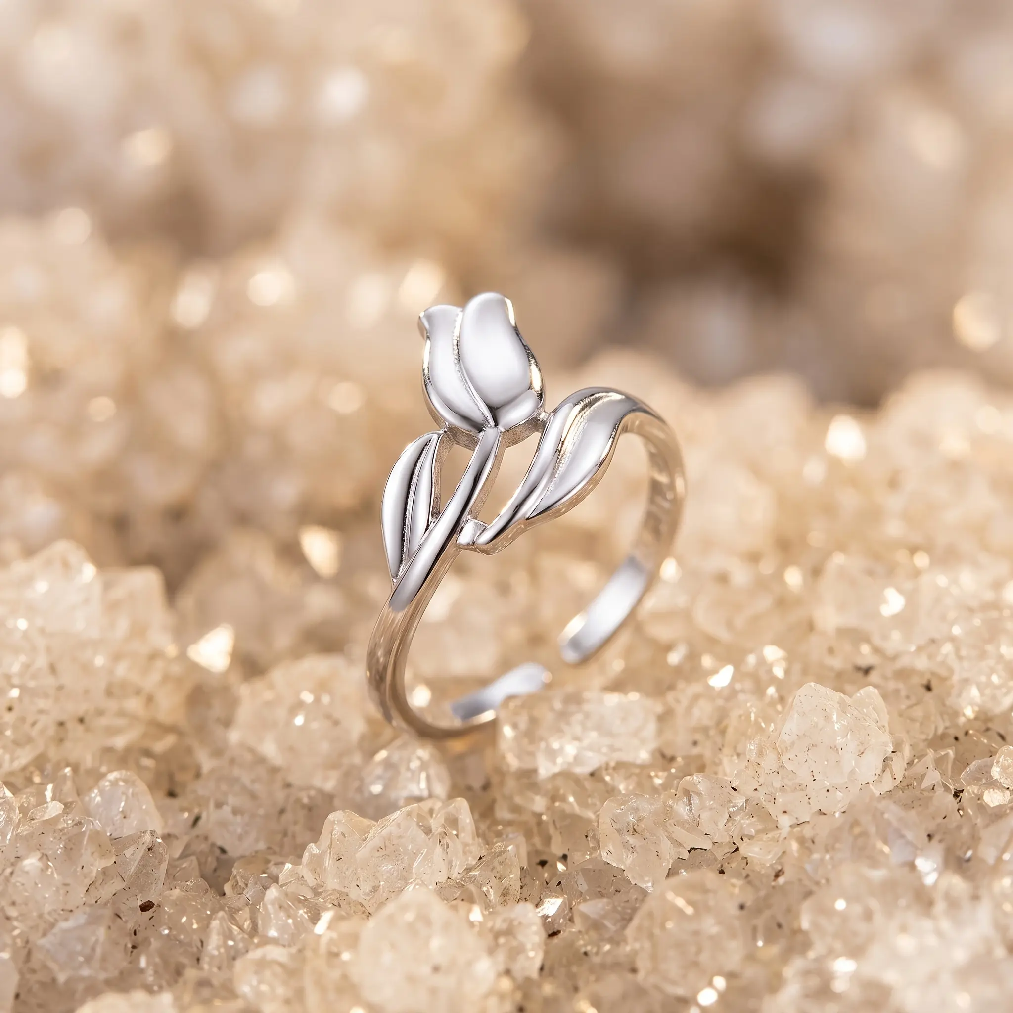 Women's Tulip-Shaped Stainless Steel Adjustable Ring - Fashion Costume Jewelry Accessory for Daily Commuting, Dating