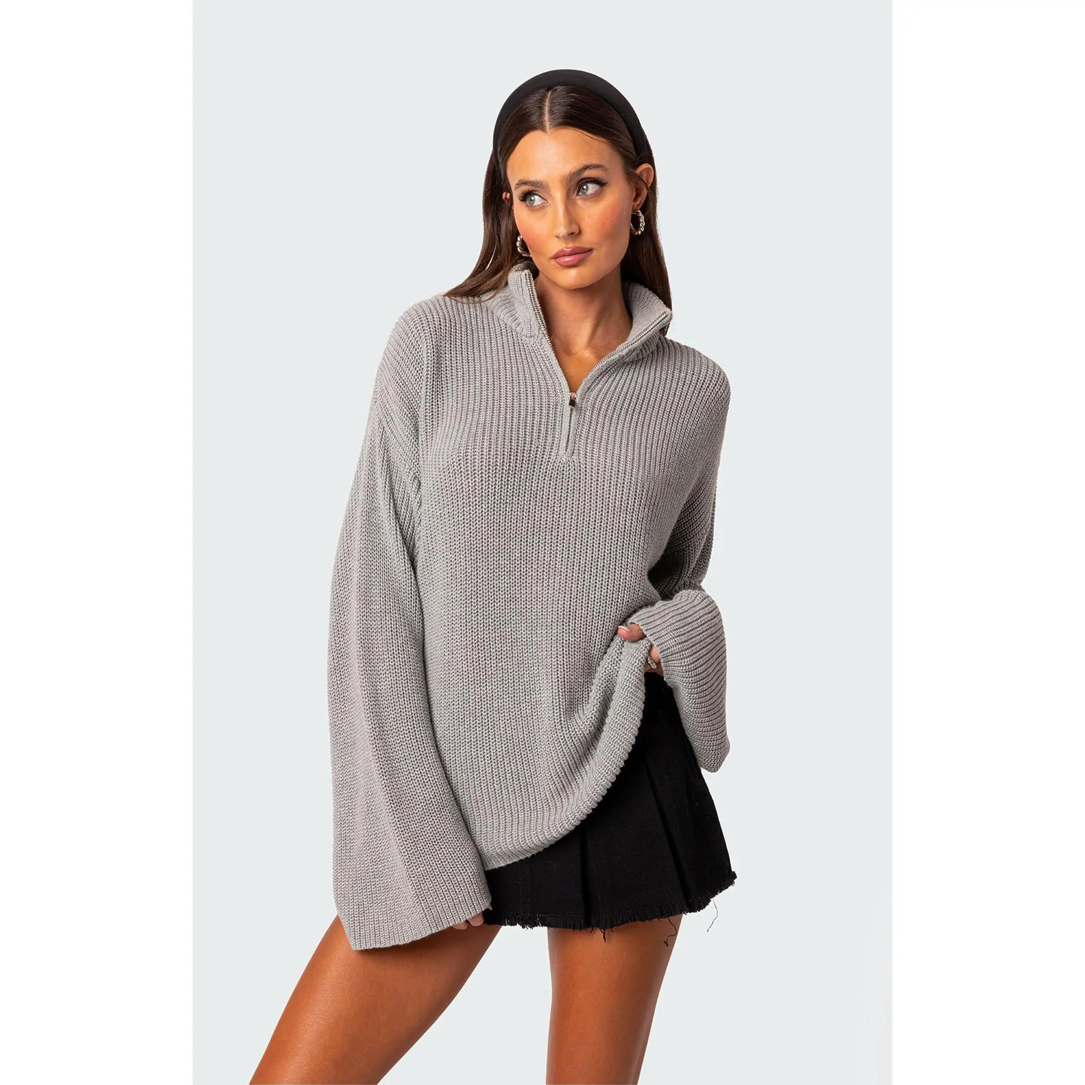 Edikted Women's Amour High Neck Oversized Zip Sweater