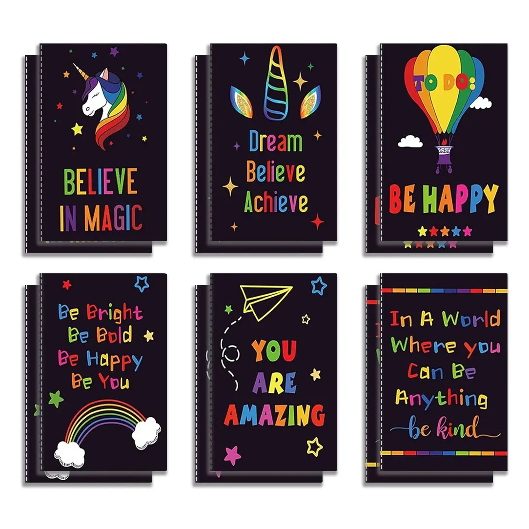 12pcs Cute Rainbow Theme Mini Notebooks, Aesthetic Notebook, Inspirational Phrases Design, Pocket Journal Set for Daily Notes & School Use, 3.2*5inch