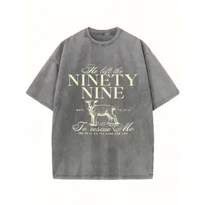 Ninety-Nine High Quality Graphic Print Washed Crew Neck Basic T-Shirt, Fashion Versatile Men'S Outdoor Clothing summerwins,summerwins