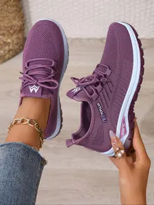 Women's New Silk Casual Sports Shoes, Knitted Running Shoes, Large Size Lightweight Soft Sole, Comfortable Anti-Slip Walking Shoes, Low Top Lace-Up Running Shoes