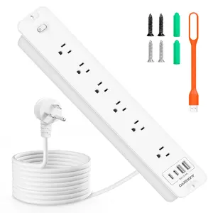 Recessed Surge Protector Socket - 1800J Protection, 6 AC Outlets, 4 USB Ports, 1 USB-C Port, Flush Mount Multifunction Cord Accessory, Flat Multi-Plug Desk Charging Station Splitter with Switch for Home Office Devices, White