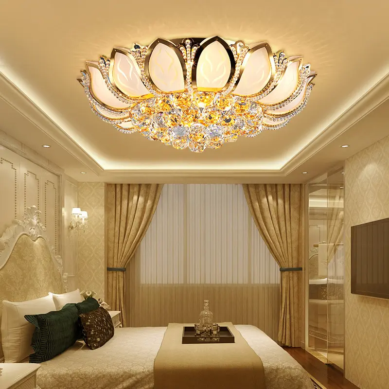 CNCEST 7x40W E12 LED Lotus-Shape Crystal Chandelier Ceiling Light - AC-Powered, Remote-Controlled, Dimmable, Crystal+ABS+Metal, Pre-Wired for Living Room,Bedroom,Church,Bars,Shops,Clubs,Cafe Modern Luxury Indoor Home Improvement Fixture