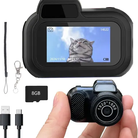 Cute Y3000 Retro Portable Wearable ABS Cartoon Digital Camera Keychain - 1080P HD Vlogging Camera, 8GB Micro SD Card, 6 Built-in Filters, 0.96-in HD Display, USB Charging, Automatic Recording, Batteries Included, Unisex for Teens, Travel, Graduations