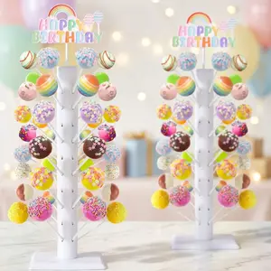 2 Pack Wood Cake Pop Stand, 60 Holes Lollipop Holder Display for Candy Table, Large Capacity Wooden Dessert Server for Weddings, Baby Showers, Birthdays, Anniversaries & Christmas Parties