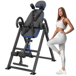 summervibes Heavy Duty Inversion Table, 300 lbs Capacity Back Stretching Decompression Machine, Strength Training Tool with Adjustable Height, Ankle Locks, Folding Frame, Multi-Point Fixation, Headrest, Adjustable Protective Belt, Blue/Black, Home Gym Mac