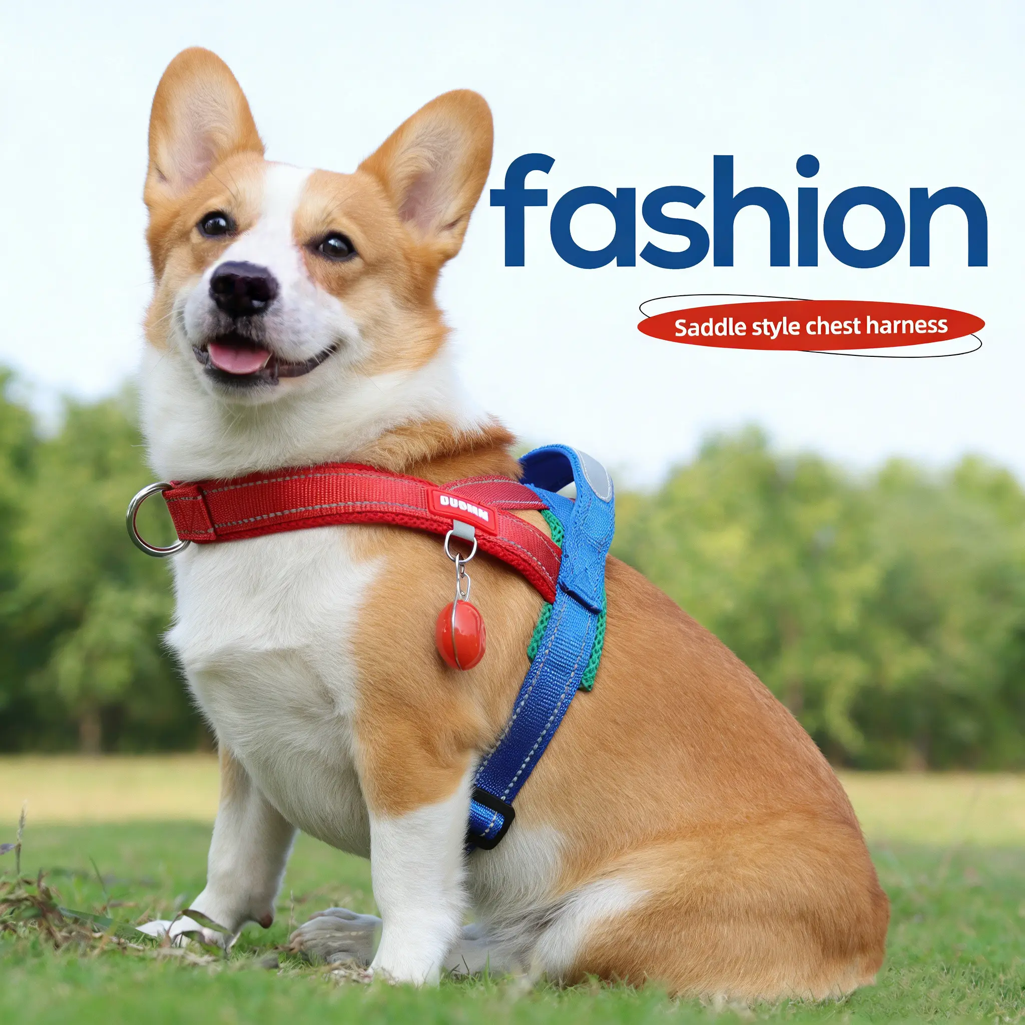 YuY Pet Contrast Color Harness and Leash Set - Cartoon Walking Harness with Secure Fit, Easy-Use Adjustable Soft Padded Reflective Chew Resistant Gear for Medium-Large Dogs, Durable Comfortable Wear