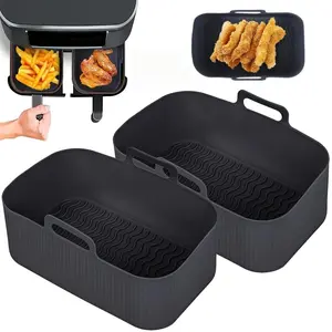 2 Pcs Air Fryer Silicone Pot, Rectangular Air Fryer Silicone Tray, Non-Stick Cooking Utensils, Heat Resistant, Easy Clean, Air Fryer Accessory Set