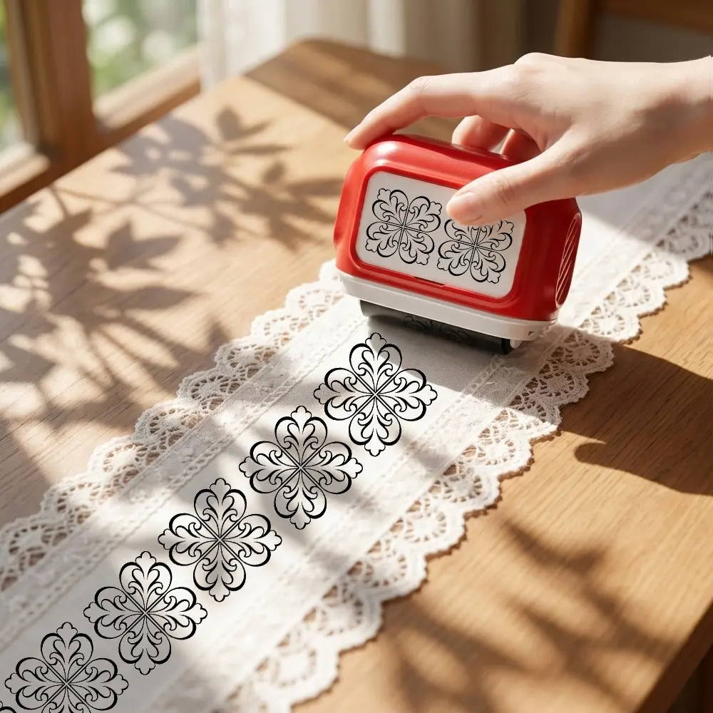 European Vintage Roller Stamp for Handmade Cards, Gift Packaging Decorative Stamps, Four-Leaf Clover Pattern, Eight-Petal Star Design