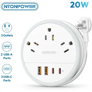 NTONPOWER Travel Power Strip Cruise Essentials approved Round Strip 3 AC Outlets 4 USB Ports (2 USB C) 20W 4FT Wrapped Around compact Extension Cord Home Office Perfect Gift for Travel Essentials Usb Multi Plug Usb Socket