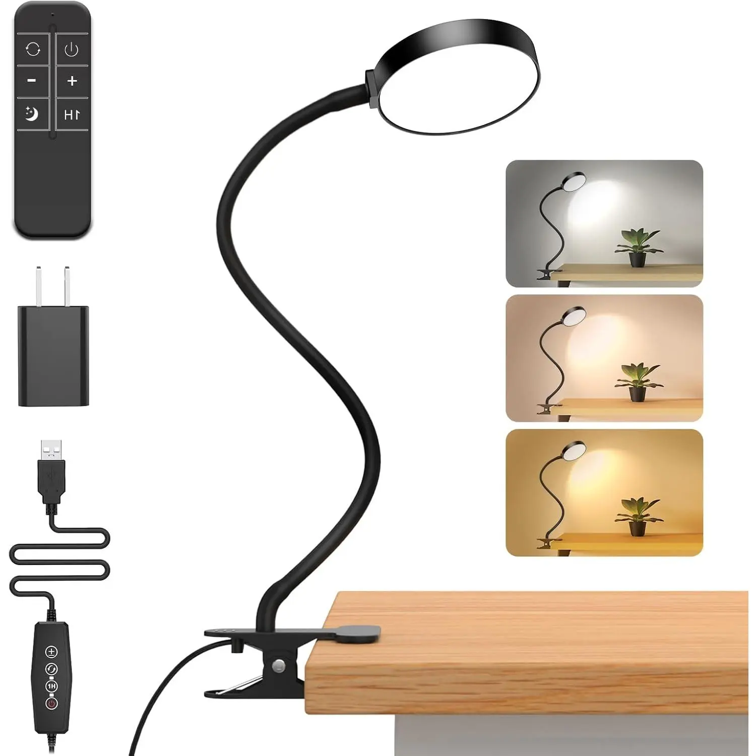 Eye-Caring LED Desk Lamp for Makeup - Metal-Silicone Construction, 360° Flexible Gooseneck, USB Clamp, Remote Control, Timer, Nightlight, USB Charging, Ideal for Study Reading (Beauty & Personal Care Tool)