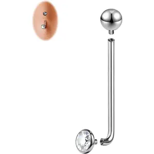 14G Solid Titanium Christina Piercings, Internally Threaded L Bent Christina Barbells, Cubic Zirconia Belly Rings Christina Piercing Jewelry