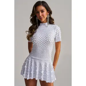 FAR FROM BASIC SEQUIN MINI DRESS IN WHITE