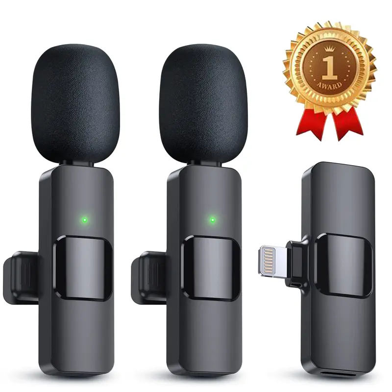 2-Pack Compact Omnidirectional Condenser Lapel Mics - Clip-On Cordless Lavalier Audio Mics, Battery-Powered Rechargeable, Cover iPhone, iPad, Smartphone Use for Filming, Interviews