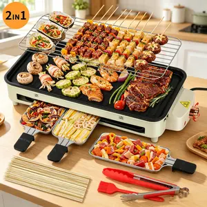 1500W Electric Indoor Grill, Smokeless Kitchen Grill with Removable Non-Stick Plate, Dishwasher-Safe, Adjustable Temperature – Beige