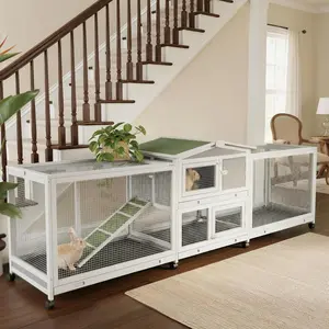 Large 94.5" Outdoor Rabbit Hutch, Indoor Bunny Cage with Waterproof Roof, Cleaning Tray & 8 Wheels, Suitable for Rabbits, Ducks, Chickens, Easy Assembly