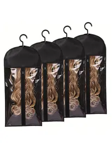 2/4 Piece Wig Storage Bag Set, Hook, Hangers, Zipper, Transparent Dustproof Protection Design, Ideal for Salon & Home Use, Halloween Accessory