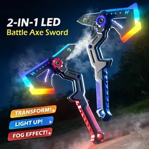 Sparkblade Sword & 2-in-1 RGB LED Transforming Axe & Sword with Real Mist Effect – One-Button Switch, Sound Activated, USB-C Rechargeable, Combine Two for Dual Mode