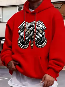 Men's Loose-Fitting Hooded Sweatshirt with Drawstring and Pockets, Animal Print Long Sleeve Casual Sportswear for Winter and Fall