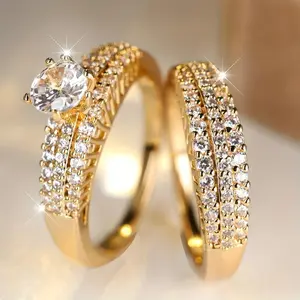 Elegant Stackable Rings Shining Zirconia Engagement Wedding Band Silvery or Golden Luxury Dupe Jewelry