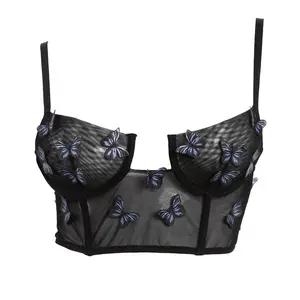 3D Butterfly Mesh Crop Top
