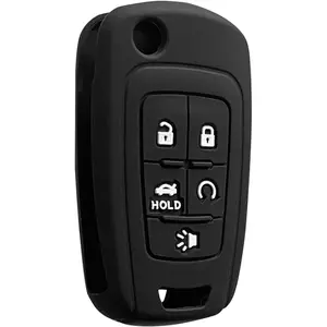 Silicone 5-Button Key Fob Cover, 5-button compatibility, fits multiple cars for Chevy Equinox Cruze Camaro Malibu Impala Sonic Buick Regal Crosse Cascada Verano GMC Terrain (2011-2020, Black)