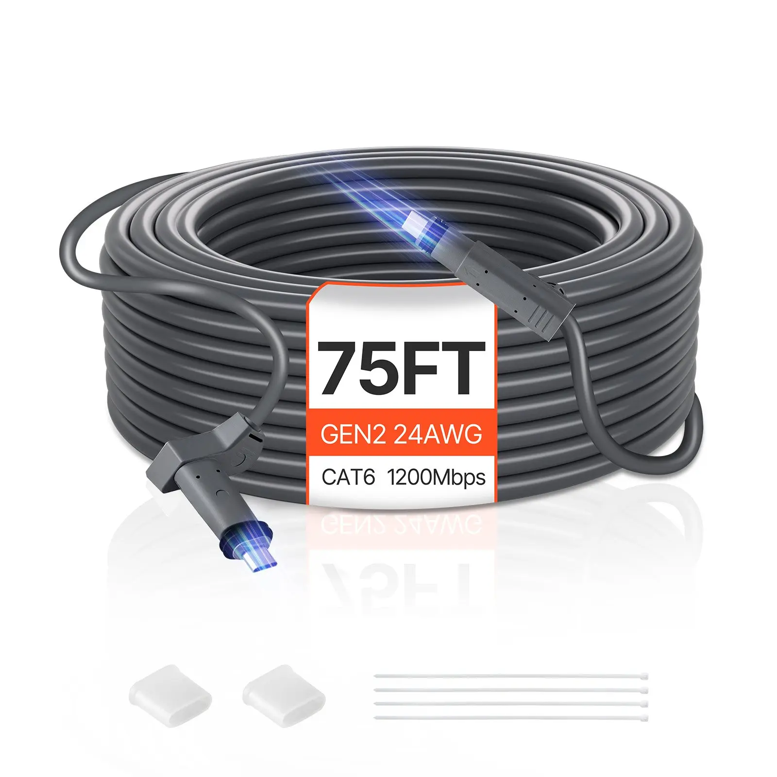 VEVOR Starlink Gen 2 Extension Cable, 75 FT 24 AWG Copper Core, Anti-Interference Durable PVC Jacket, Plug & Play Wiring, Compatible with Starlink Rectangular Satellite V2, for RV Outdoor Use