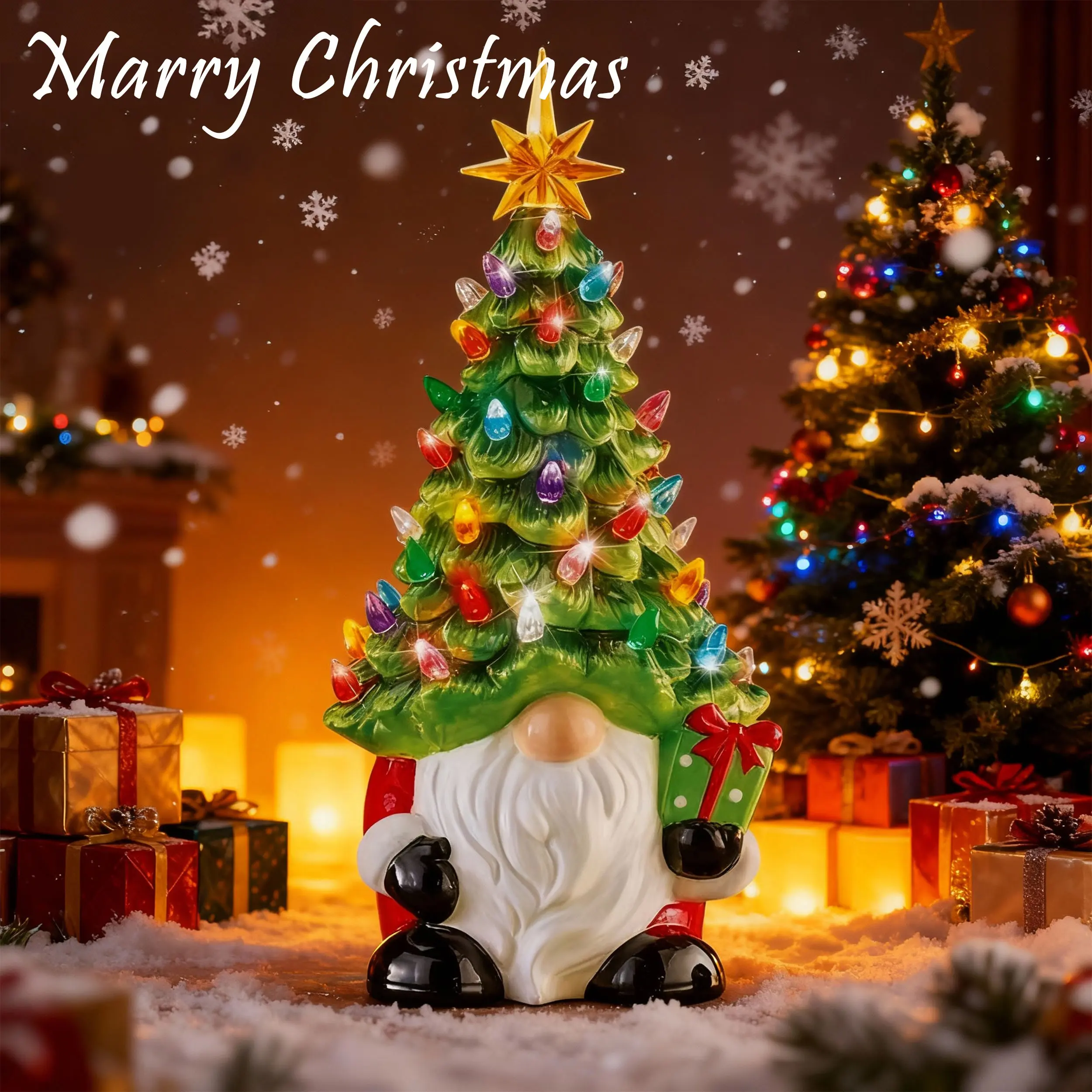 Classic Luminous Magical Resin Santa Claus Ornaments - Light-Up Glow-in-the-Dark Decorative Christmas Decor, Battery-Powered Home Gifts for Children, Office Supplies
