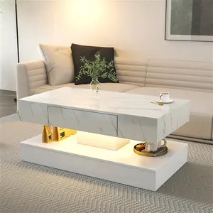 LED Coffee Table,Modern Coffee Tables for Living Room,Wooden Coffee Table,Wood Center Table with Storage Drawer,Open Shelf,Tea Table or Living Room (White)