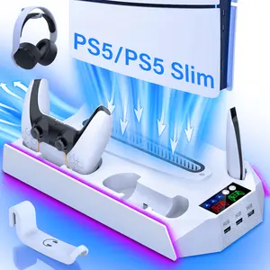 Cooling Stand for PS5 with Dual Controller Charging Base for PS5 Console Disc/Digital, 3 Levels Cooling Fan 3 USB Hub,  PS5 Accessories