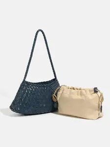 Handwoven Crossbody Shoulder Bag, Pu Tote Satchel, Casual Plain Design, Fall & Winter Fashion Accessory, High-End Style Basket Bag