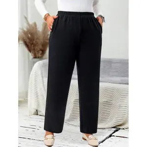 Plus Size Women's Casual Daily Black Pants With Pockets
