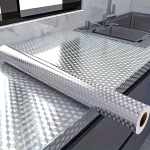 Silvery Self Adhesive PVC Wallpaper, Waterproof Heat Resistant Kitchen Sticker, Free Cut DIY Film for Countertop Cabinet Table Bathroom