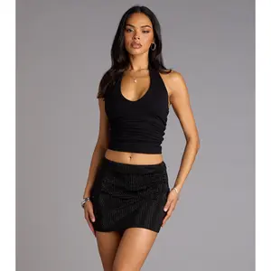 Glitzy Sheen Rhinestone Knit Mini Skirt