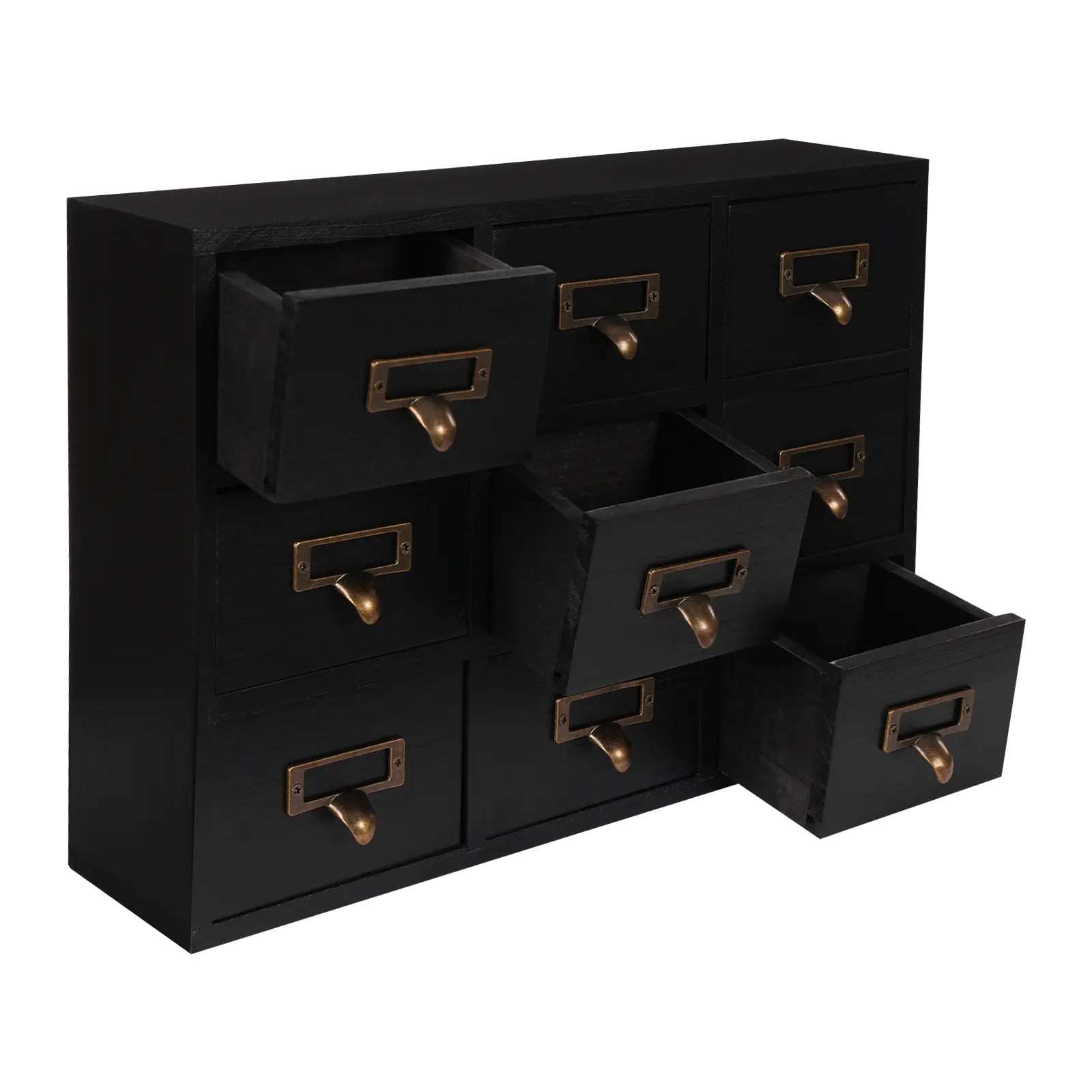 9-Drawer Country Style Storage Cabinet, Wood & Metal Construction, Black Powder Coating, Rustproof, Countertop Design, No Assembly Required, Essential Organizer for Office & Home Clutter