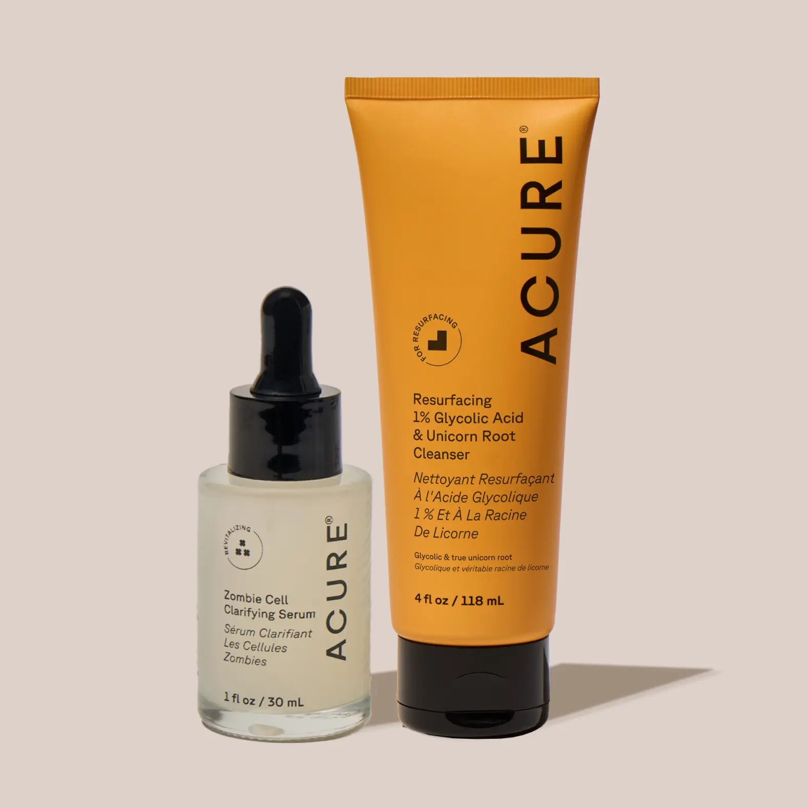 ACURE Acne Kit - Resurfacing 1% Glycolic Acid & Unicorn Root Cleanser & Zombie Cell Clarifying Serum
