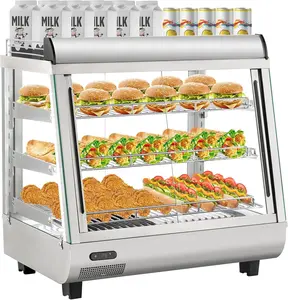 【Christmas Gift】Commercial Food Warmer Display Case, Countertop Warmer Display Case, Commercial Food Warmer with Adjustable Shelves, Glass Sliding Doors, 3 Tier Electric Heated Display Cabinet