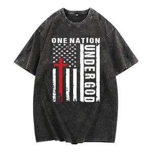 Vintage Inspired National Faith T-shirt Stand Out With This Cool Washed-Out One Nation Under God T-shirt For Retro Fashion