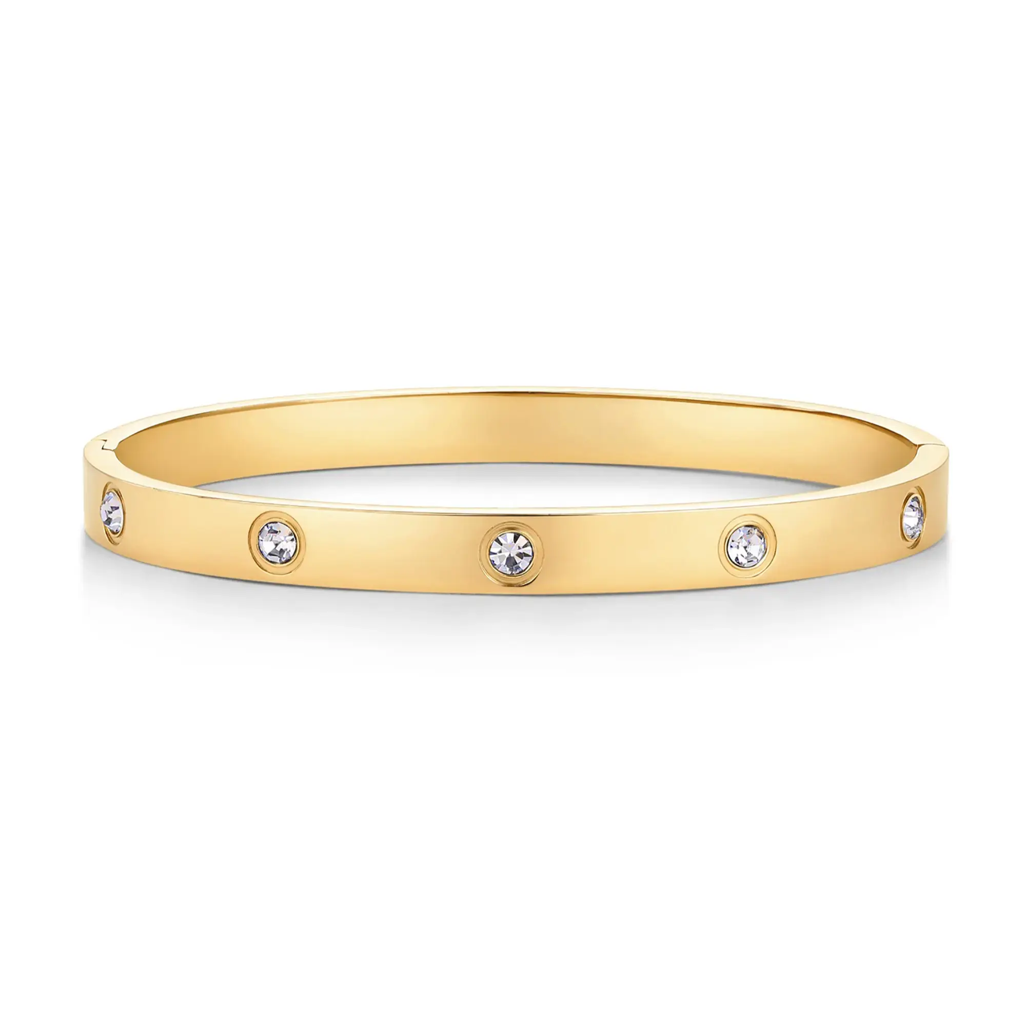 Women's PAVOI Waterproof Love Bangle Bracelet - 14K Gold Plated Hinged Dupe, Cubic Zirconia, Stainless Steel, Trendy Stackable Costume Jewelry