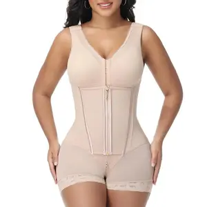 Women's Seamless Full Body Shaper Bodysuit Tummy Control Shapewear with Zipper Closure and Butt Lifting Support