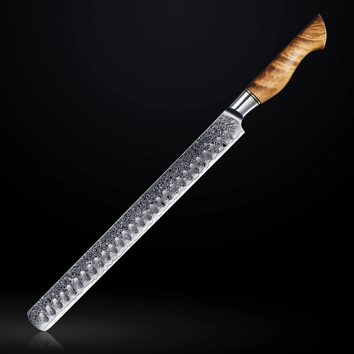 Beautifully Crafted Japanese Damascus Steel 12" Brisket Knife with Sycamore Wood Handle - Dynasty Collection - 12 Inch Carving Knife for Meat, Roasts & Fruit - Senken Knives