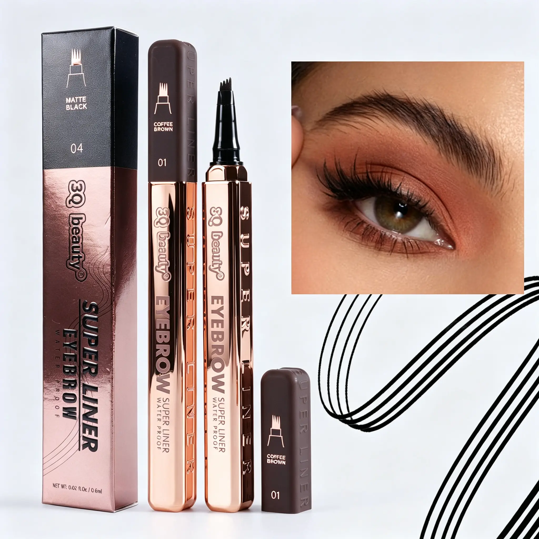 3Q BEAUTY 4-Fork Tip Microblading Eyebrows Pencil - Waterproof, Long-Lasting Cosmetic Tube, Precisely Sculpted Natural Hair-Like Brows, Total Suitability for All Skin Types, Brow Sculpting Marker, Precisely Sculpted Brows