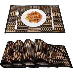 Bamboo Placemats For Dining Table, Kitchen Table, Set of 4, Stain-Resistant, Heat-Resistant, Durable and Sturdy (Black)
